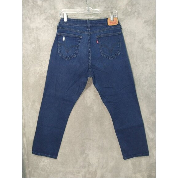 Levis 529 Jeans Womens 32 Blue Denim Curvy Bootcut Stretch Distressed Dark Wash - Picture 2 of 11